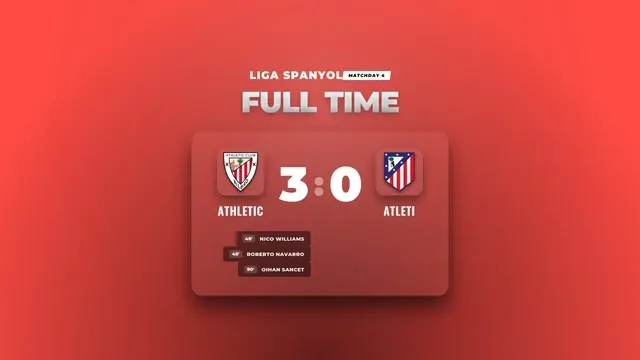 Hasil Liga Spanyol, Athletic Tumbangkan Atleti 3-0 di San Mames