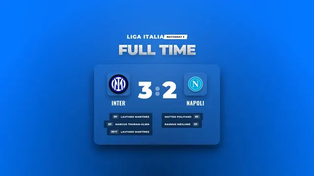 Hasil Liga Italia, Inter Tundukkan Napoli 3-2 di Giuseppe Meazza