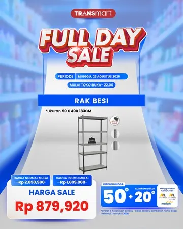 Rak Besi 5 Susun Cuma Rp 800 Ribuan di Transmart Full Day Sale Minggu 23 Agustus 2026